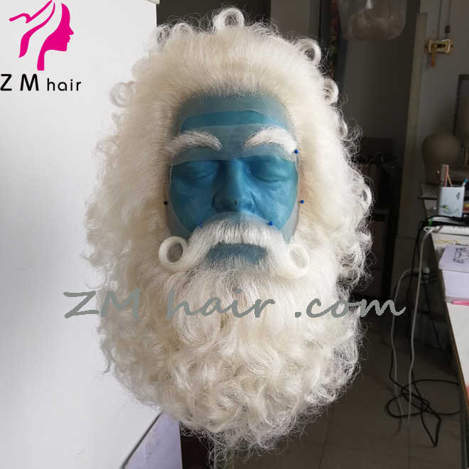 2020 new curly yak hair lace front santa claus wig and beard set with lace moustache Y-32 - ZM hair 2020 new curly yak hair lace front santa claus wig and beard set with lace moustache Y-32 - ZM hair